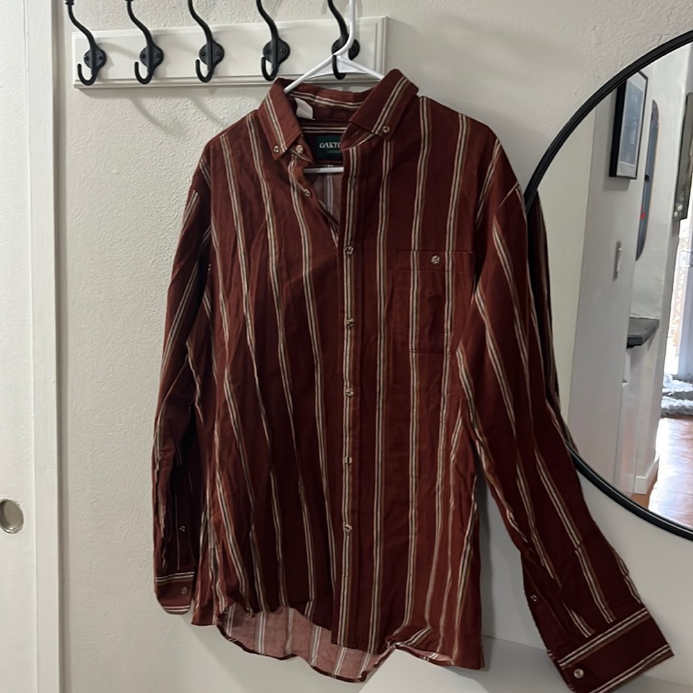 Vintage Sears Oakton Button up - red with green and orange vertical stripes